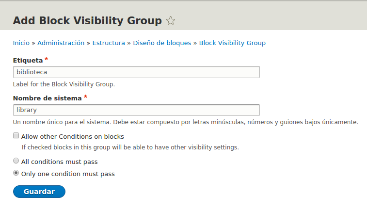 Agregar block visibilty groups